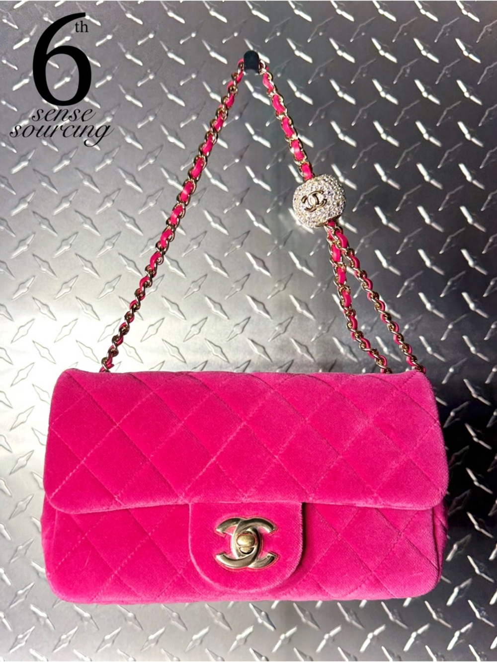 Chanel Velvet Quilted Mini Pearl Crush Rectangle Flap in Fuschia Pink
